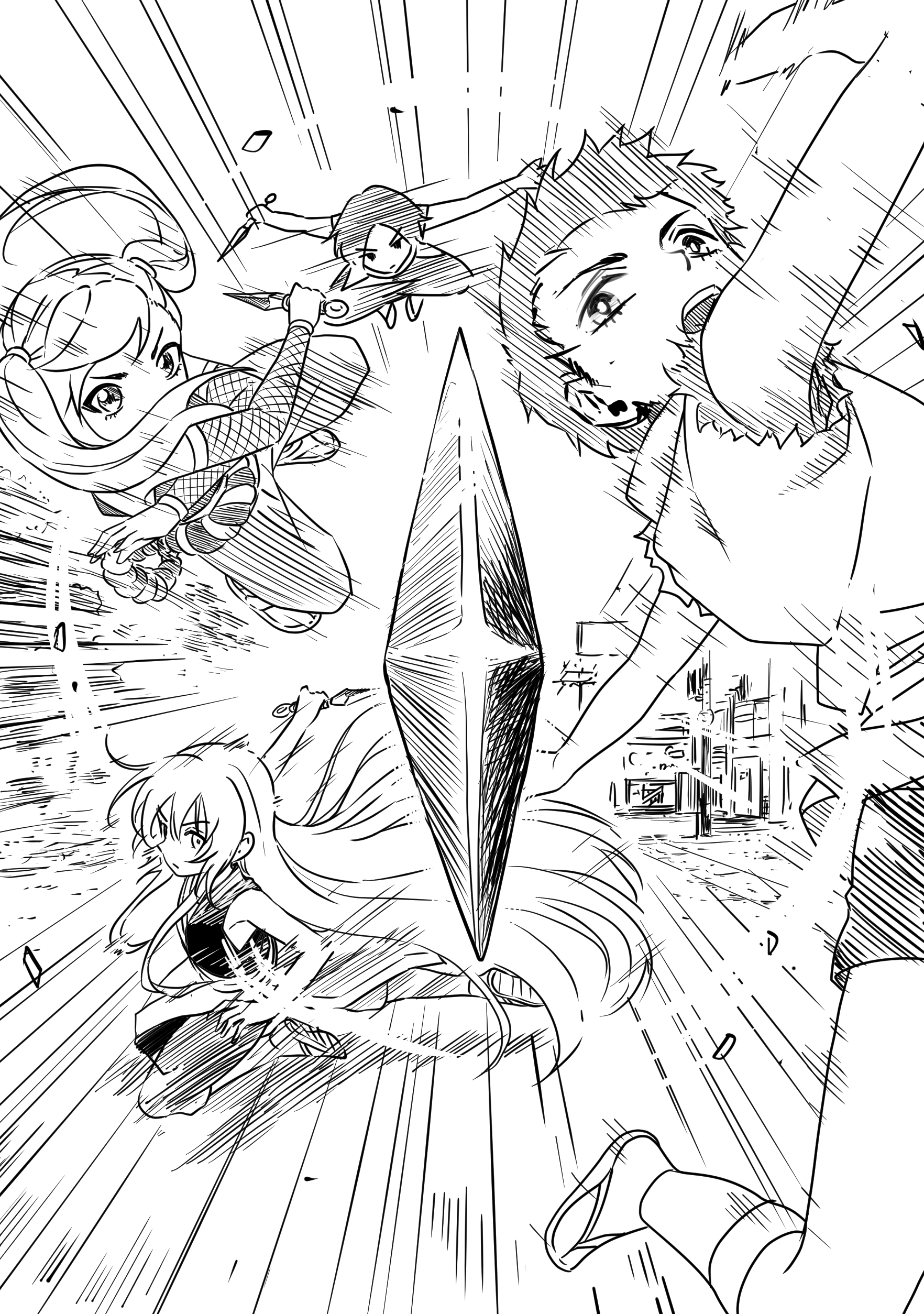 An action sketch exploring dramatic perspective and foreshortening